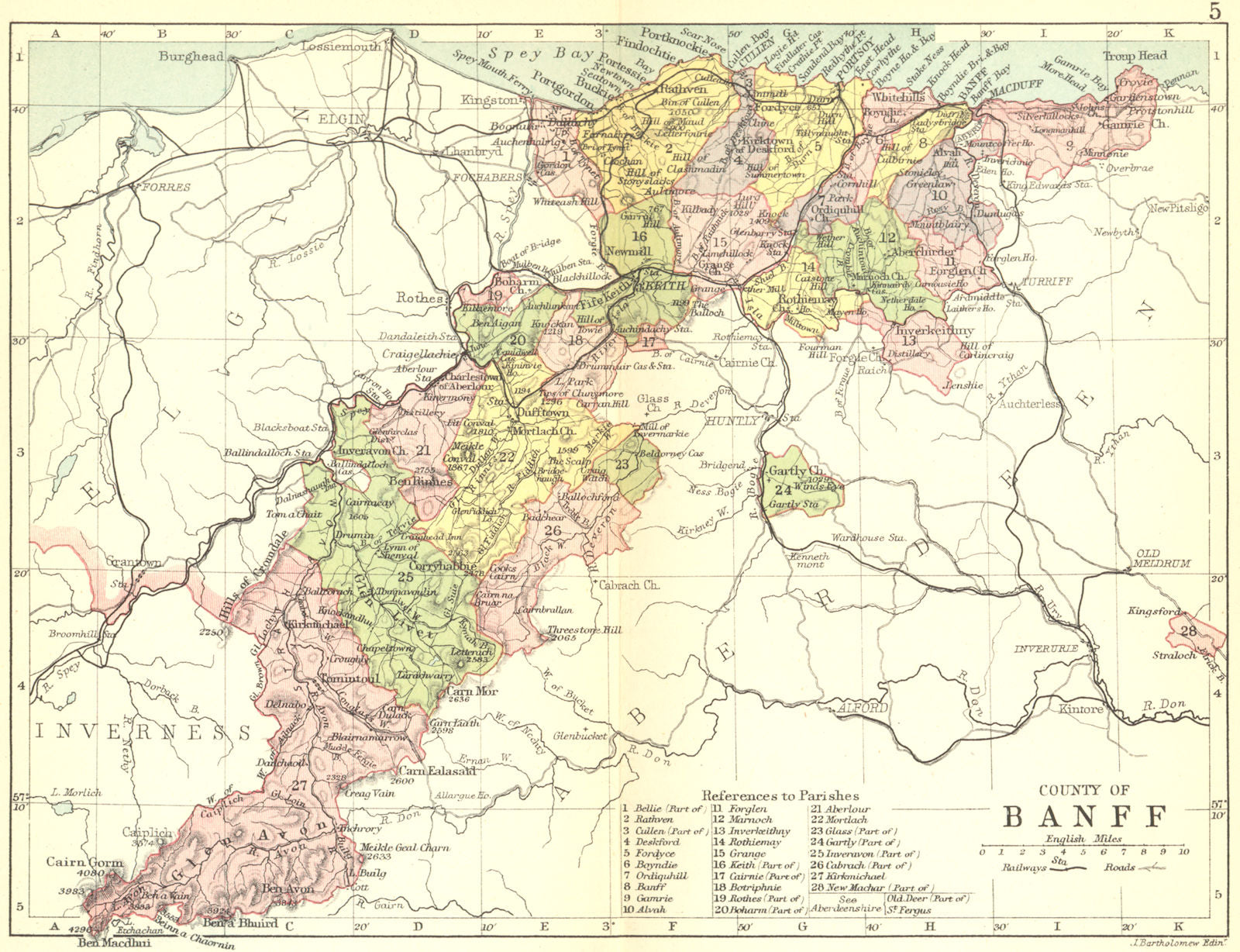 SCOTLAND. Banff. Banffshire. Philip 1891 old antique vintage map plan chart